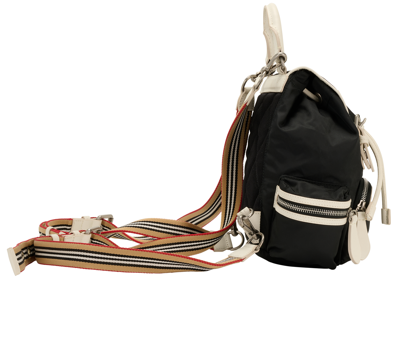 Contrast-Trimmed Backpack, &pound;250, Handbags, Black, Nylon, Side view